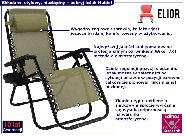 Składany zielony leżak Mubix