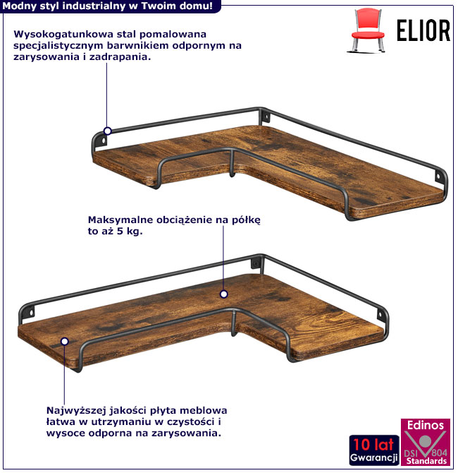 Zestaw 2 ściennych półek narożnych loft Eblo