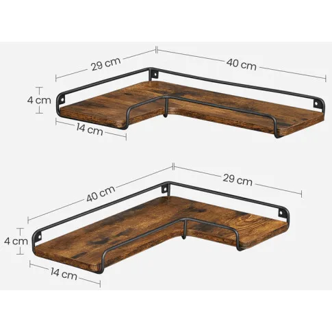 Wymiary 2 półek ściennych wiszących Tiki
