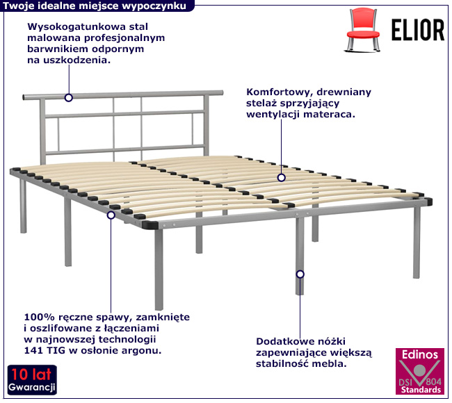 Szare metalowe łóżko w stylu loftowyn Nikel