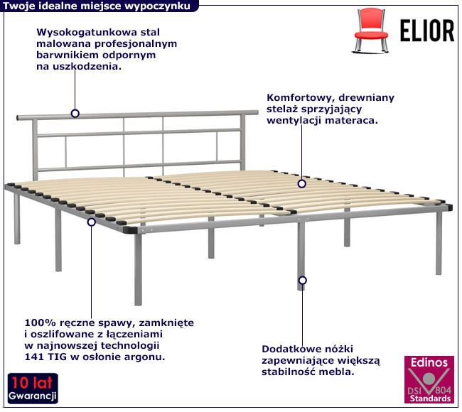 Szare metalowe łóżko w stylu loftowyn Nikel