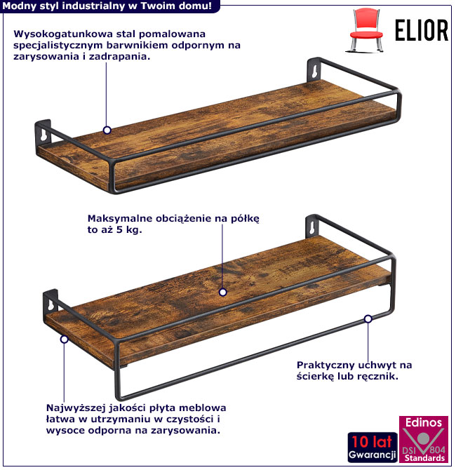 Komplet 2 półek ściennych do kuchni i łazienki Amarisa