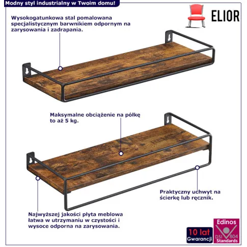 Industrialny zestaw 2 półek wiszących Kisi