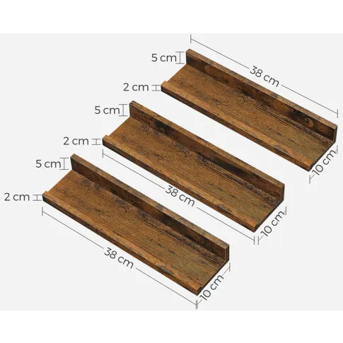 Wymiary półek loft z kompletu Tehari