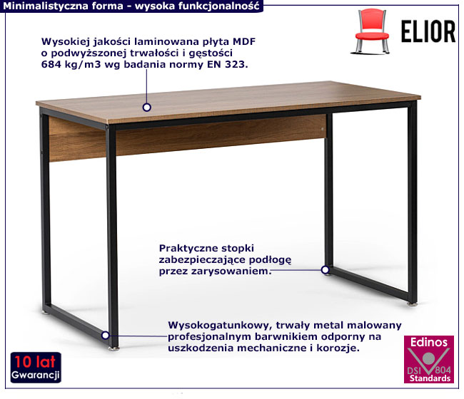 Proste loftowe biurko dąb rustykalny+czarny Ksoni