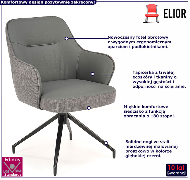 obrotowy popielaty fotel Perla