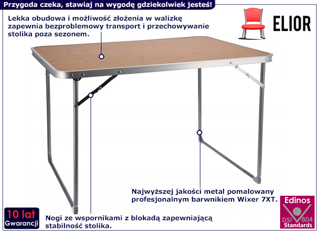 Składany brązowy stolik torystyczny Vinario