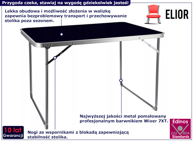 Składany czarny stolik torystyczny Gavina