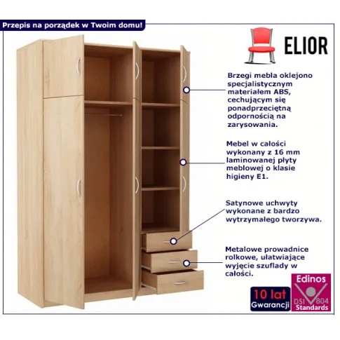 Fotografia Skandynawska szafa do garderoby z nadstawką dąb sonoma - Rutox z kategorii Garderoba