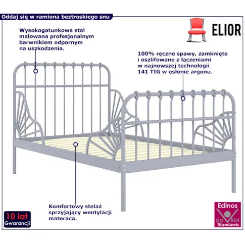 Szare metalowe łóżko młodzieżowe Welix