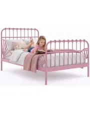 Różowe metalowe łóżko rosnące z dzieckiem 80x130/200 cm - Kasja w sklepie Edinos.pl