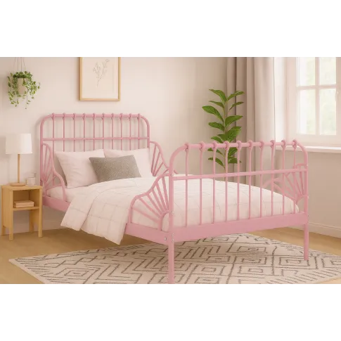 Różowe metalowe łóżko rosnące z dzieckiem 80x130200 cm   Kasja