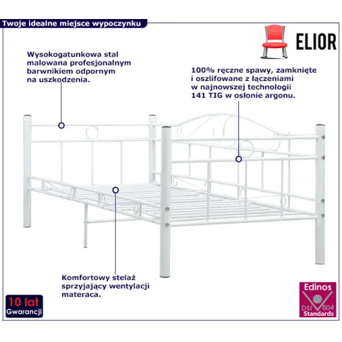 Białe łóżko z metalu Davin