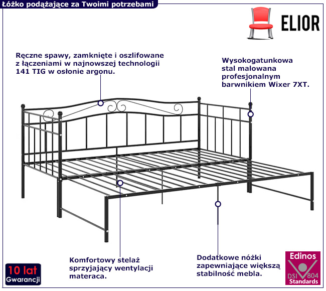 Czarne łóżko z metalu Delkis