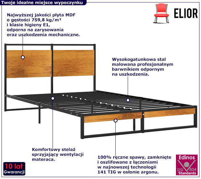 Czarne metalowe łóżko Zana