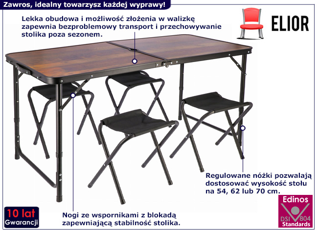 Brązowy składany komplet turystyczny Zowros