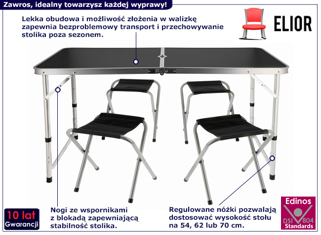 Czarny składany komplet turystyczny Limosa