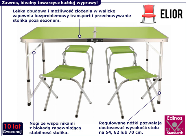 Zielony składany komplet turystyczny Zowros