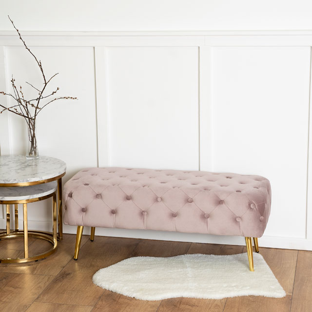 Różowa welurowa ławka do przedpokoju w stylu glamour Agva