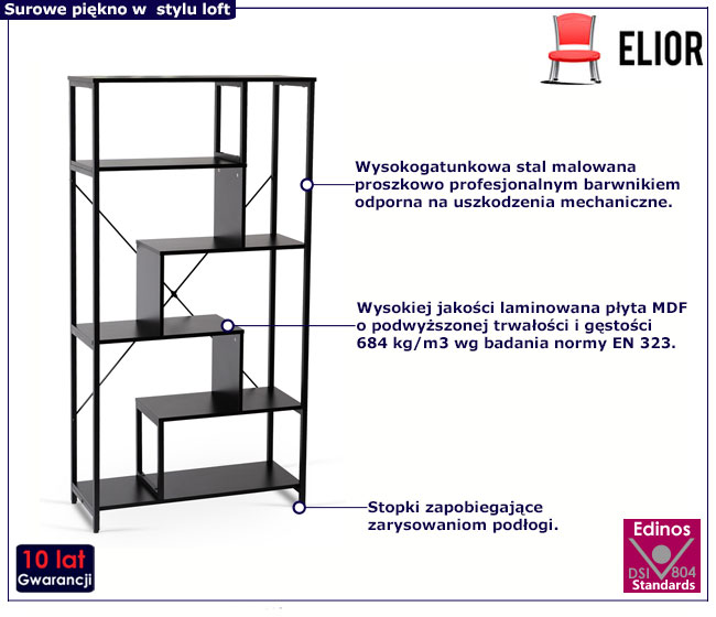 Czarny loftowy otwarty regał  Diho