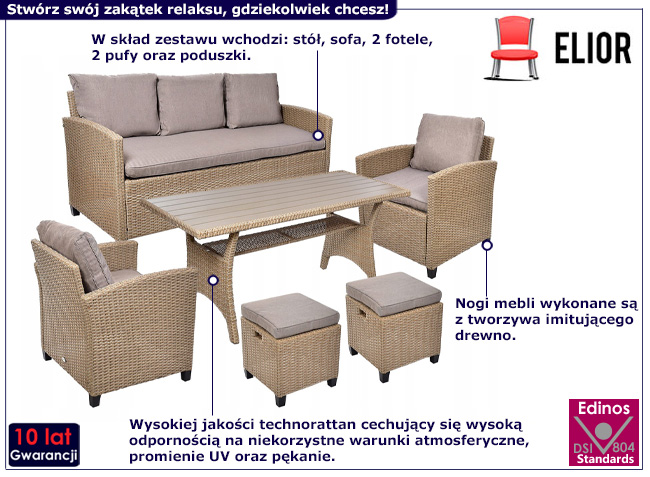 Beżowy zestaw mebli ogrodowych Gispik
