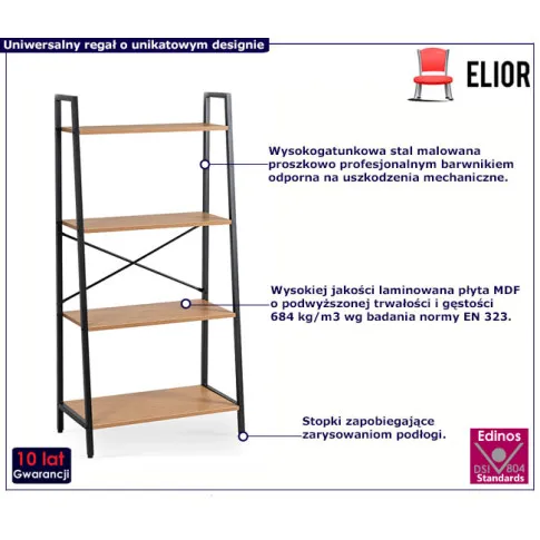 czarny regał Onza z półkami dąb naturalny