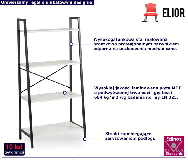 Czarny loftowy niski regał z półkami białymi Karlon