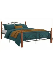 Łózko metalowe czarny + ciemny dąb 120x200 cm - Dexir w sklepie Edinos.pl