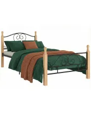 Metalowe łóżko jednoosobowe czarny + jasny dąb 90x200 cm - Dexir w sklepie Edinos.pl