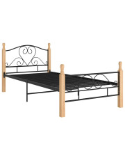 Metalowe łóżko jednoosobowe czarny + jasny dąb 90x200 cm - Onel w sklepie Edinos.pl