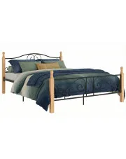 Metalowe łózko małżeńskie czarny + jasny dąb 160x200 cm - Dexir w sklepie Edinos.pl