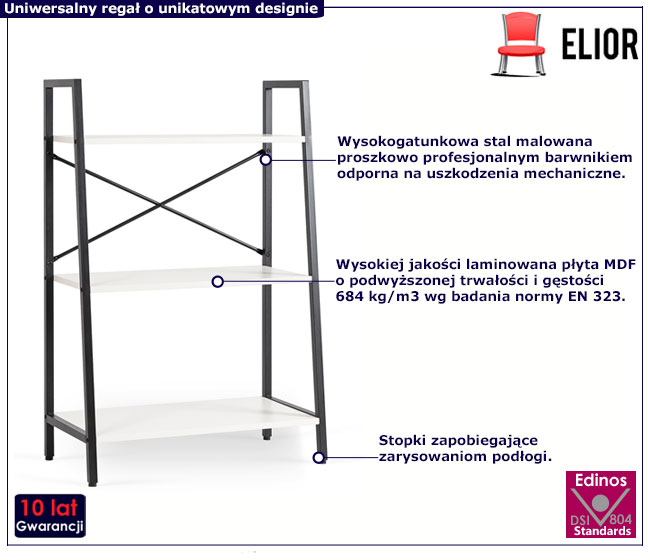 Czarno-biały loftowy niski regał z 3 półkami Humi