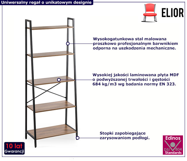 Czarny wysoki regał z 5 półkami w stylu loft Firlox