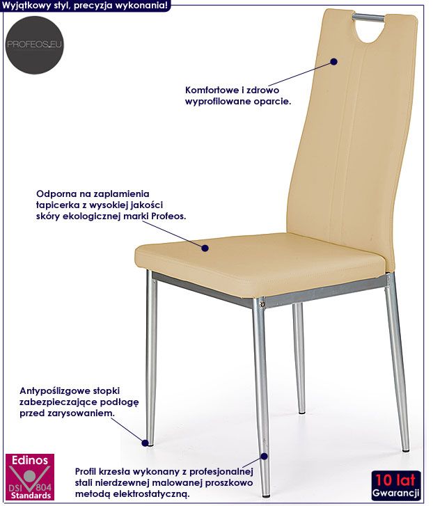 Beżowe krzesło tapicerowane do stołu Rusto