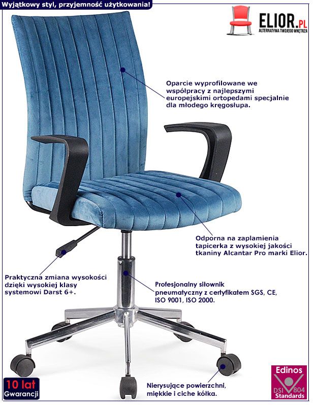 Niebieski młodzieżowy fotel obrotowy Rema