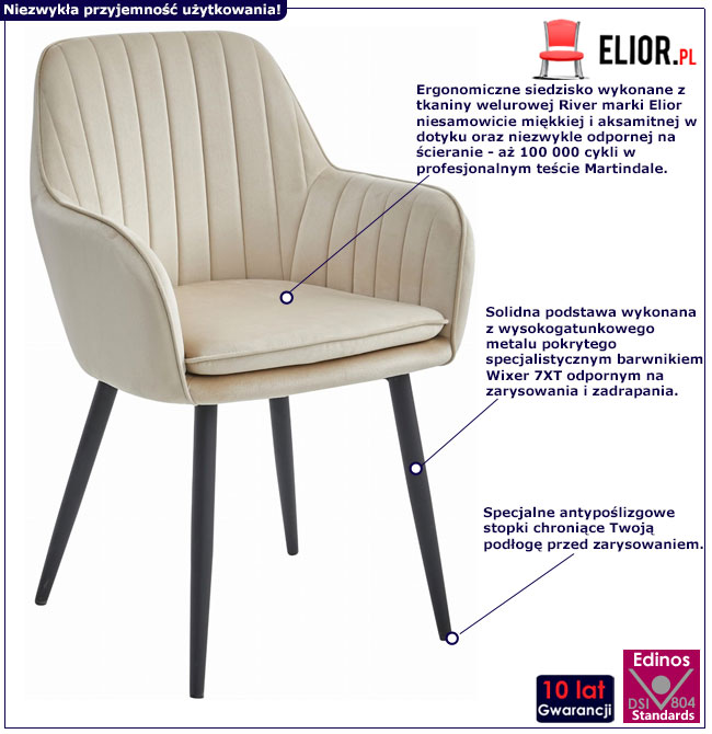 Beżowe welurowe krzesło tapicerowane Estel 3X