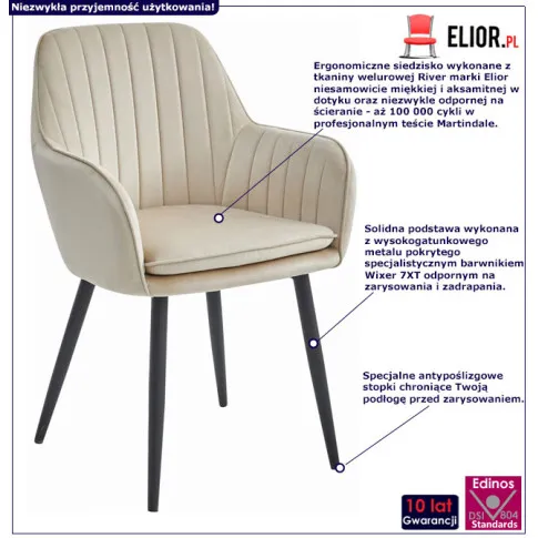 Beżowe metalowe krzesło tapicerowane Negros 3X