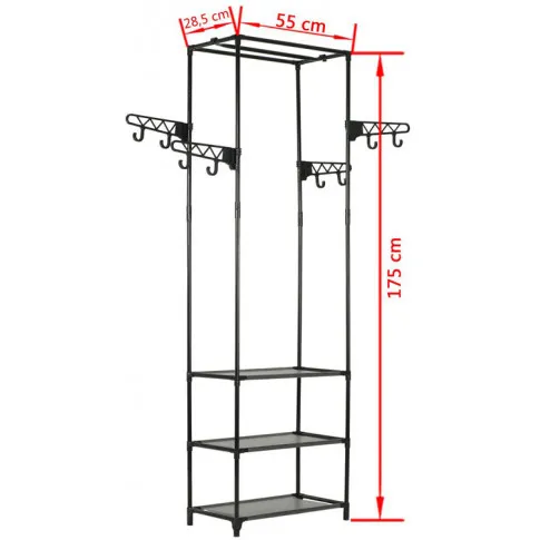 Szczegółowe zdjęcie nr 6 produktu Czarny wieszak do garderoby na ubrania z półkami - Kepler 2X