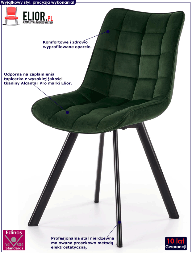 Zielone krzesło pikowane w industrialnym stylu Winston