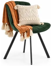 Metalowe krzesło welurowe pikowane butelkowa zieleń - Letres w sklepie Edinos.pl