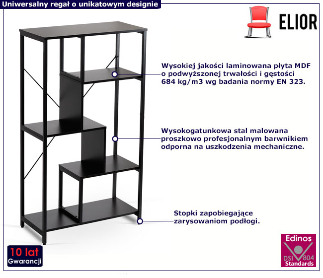 Czarny nowoczesny otwarty regał z półkami Korente