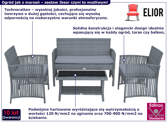 Ciemnoszary zestaw ogrodowy Iksor