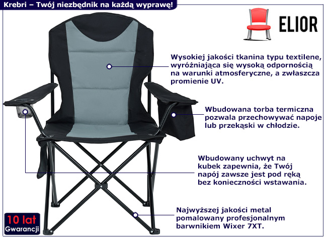 Składane krzesło turystyczne Krebri czarny+szary
