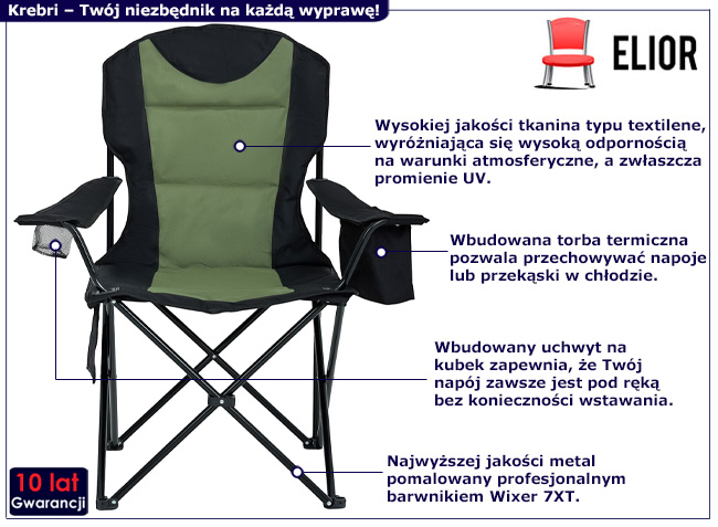 Składane krzesło turystyczne Krebri czarny+zielony