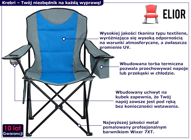 Składane krzesło turystyczne Krebri szary+niebieski