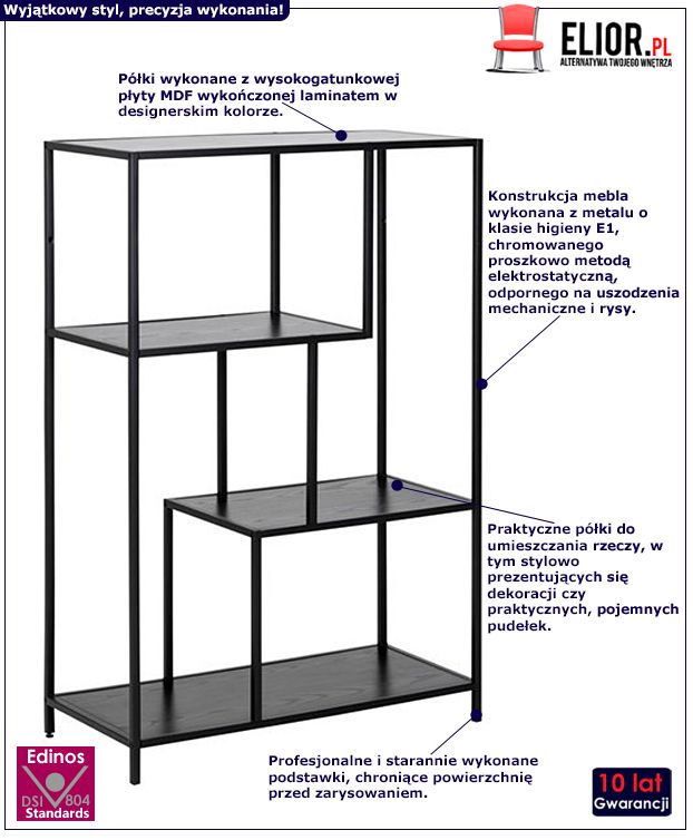 Czarny regał metalowy Esmond 4X - industrialny