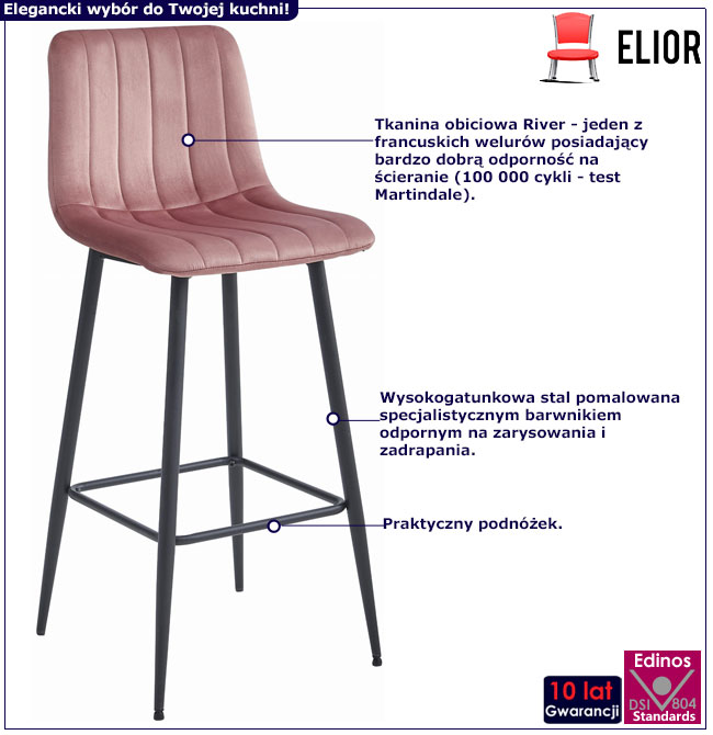 Ciemnoróżowy hoker welurowy z oparciem Monix