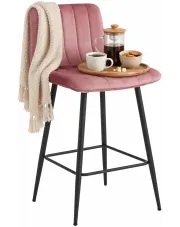 Ciemnoróżowy hoker kuchenny tapicerowany metalowy - Monix w sklepie Edinos.pl