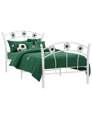 Białe metalowe łóżko z motywem piłki 90x200 cm - Dizzel w sklepie Edinos.pl