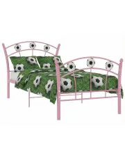 Różowe metalowe łóżko dla dziewczynki z motywem piłki 90x200 cm - Dizzel w sklepie Edinos.pl